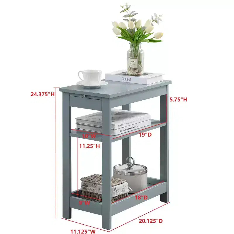 Mesita Auxiliar Lateral de Madera Delgada con Estantes de Almacenamiento y Bandeja Extraíble, Mesita de Noche para Dormitorio, Sala de Estar