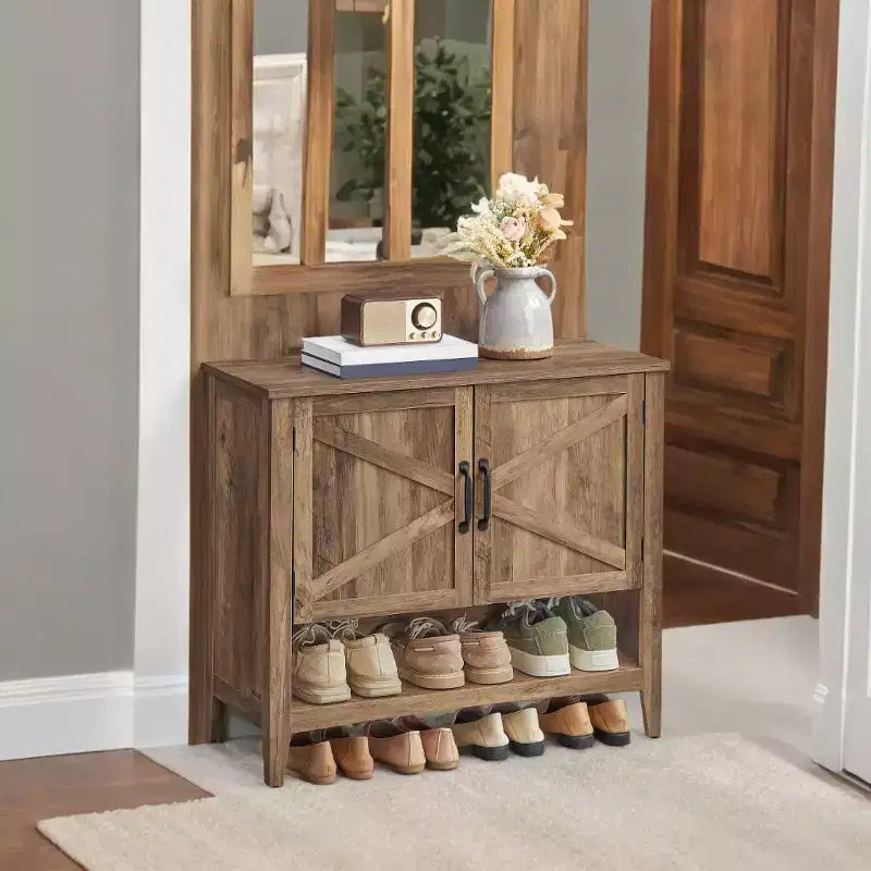 Zapatero tradicional estilo americano con estante ajustable - Organizador de zapatos para entrada
