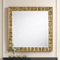 Espejo de pared cuadrado antiguo dorado de 31 1/2 x 31 1/2