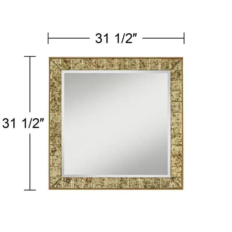 Espejo de pared cuadrado antiguo dorado de 31 1/2 x 31 1/2