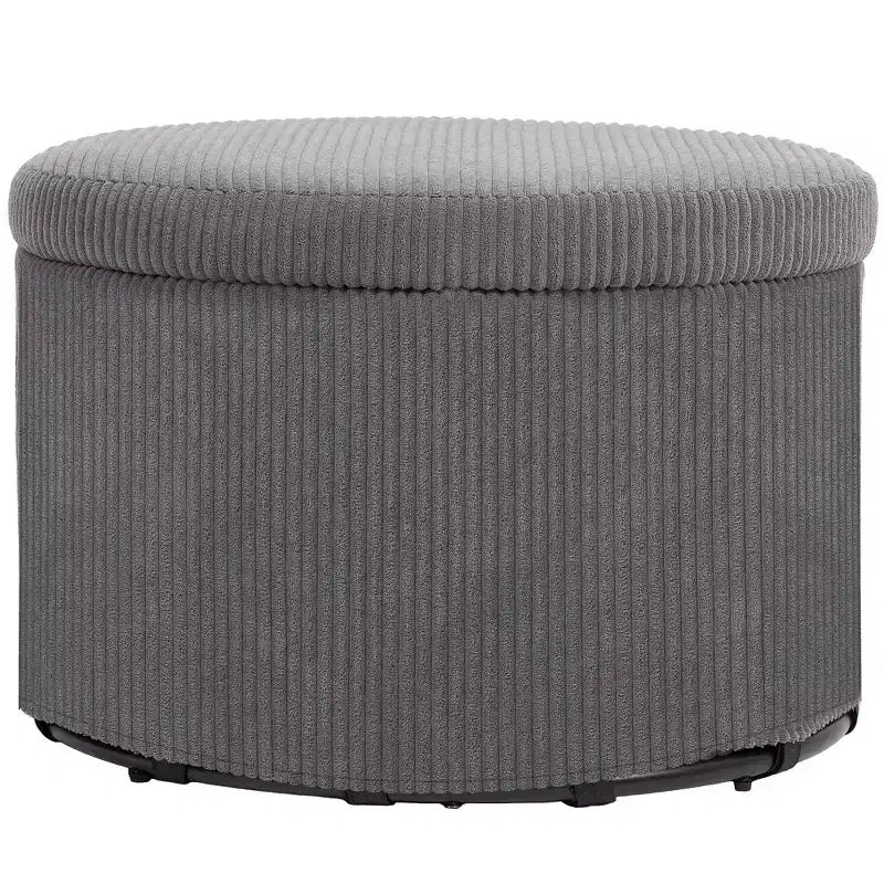 Otomana de Almacenamiento con Tapa, Otomana Puf Redonda de 61 cm con Almacenamiento, Taburete Reposapiés Tapizado de Pana para Sala de Estar, Dormitorio