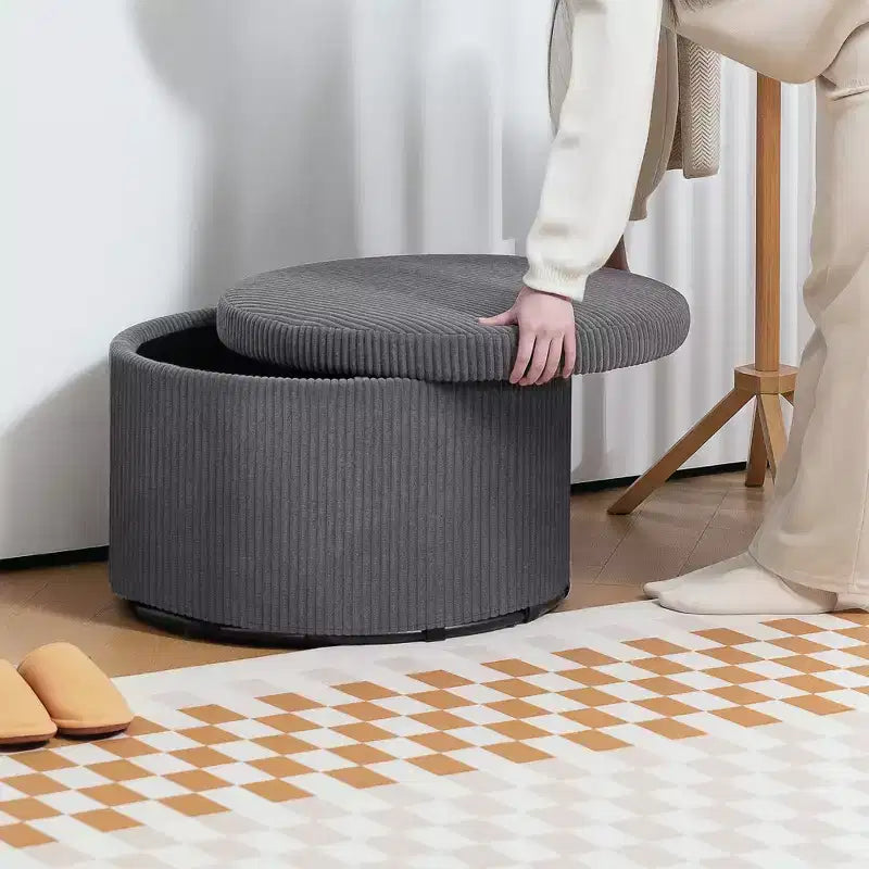 Otomana de Almacenamiento con Tapa, Otomana Puf Redonda de 61 cm con Almacenamiento, Taburete Reposapiés Tapizado de Pana para Sala de Estar, Dormitorio