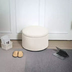 Otomana de Almacenamiento con Tapa, Otomana Puf Redonda de 61 cm con Almacenamiento, Taburete Reposapiés Tapizado de Pana para Sala de Estar, Dormitorio