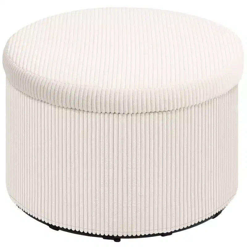 Otomana de Almacenamiento con Tapa, Otomana Puf Redonda de 61 cm con Almacenamiento, Taburete Reposapiés Tapizado de Pana para Sala de Estar, Dormitorio