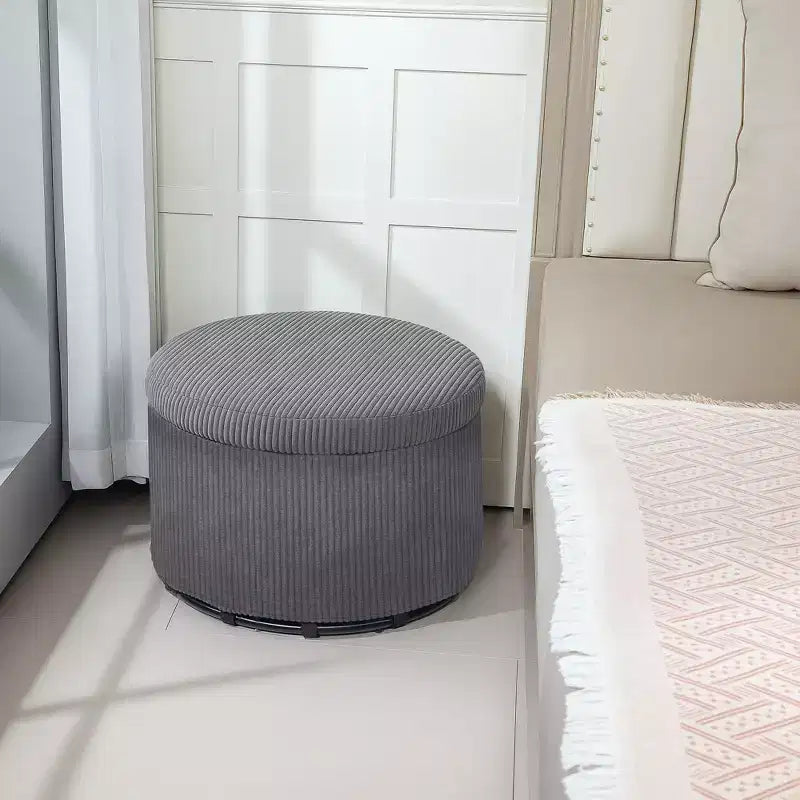 Otomana de Almacenamiento con Tapa, Otomana Puf Redonda de 61 cm con Almacenamiento, Taburete Reposapiés Tapizado de Pana para Sala de Estar, Dormitorio
