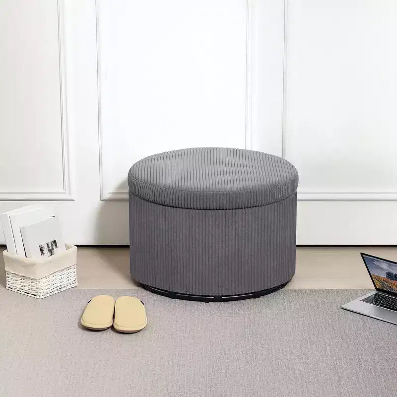 Otomana de Almacenamiento con Tapa, Otomana Puf Redonda de 61 cm con Almacenamiento, Taburete Reposapiés Tapizado de Pana para Sala de Estar, Dormitorio