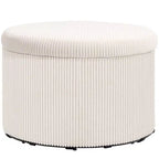 HOMCOM Storage Ottoman with Lid, 24 Inches Round Pouf Ottoman with Storage, Upholstered Corduroy Foot Rest Stool for Living Room, Bedroom