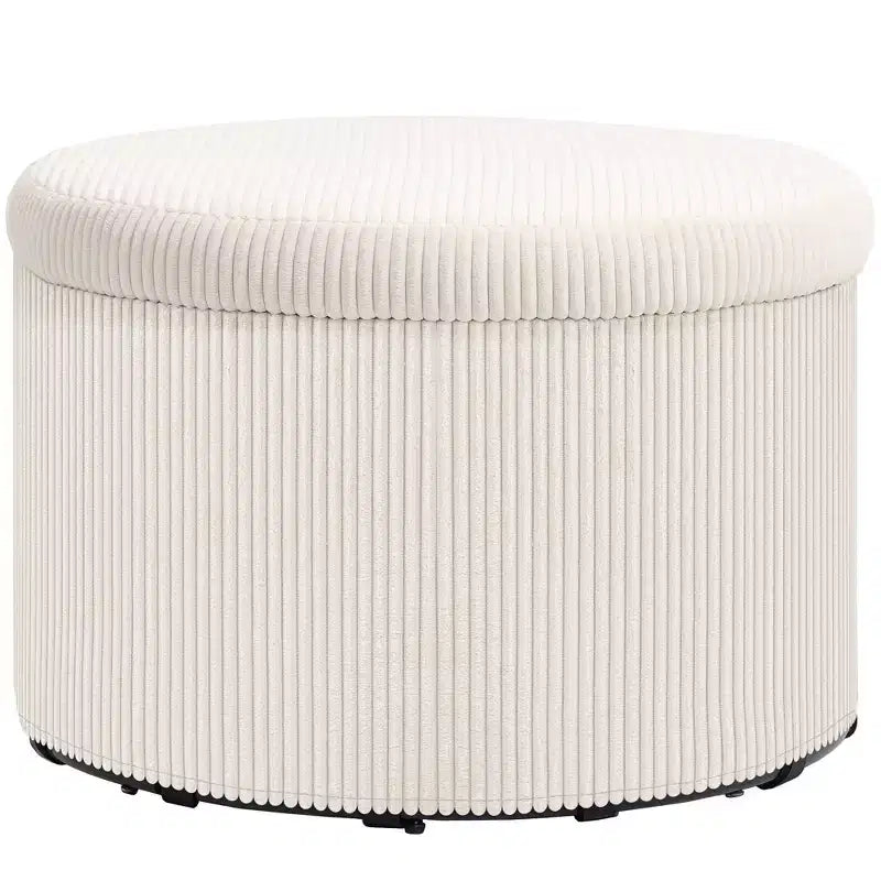 HOMCOM Storage Ottoman with Lid, 24 Inches Round Pouf Ottoman with Storage, Upholstered Corduroy Foot Rest Stool for Living Room, Bedroom