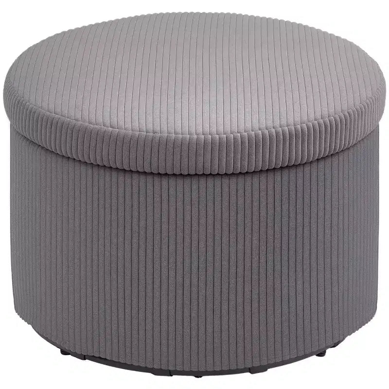 Otomana de Almacenamiento con Tapa, Otomana Puf Redonda de 61 cm con Almacenamiento, Taburete Reposapiés Tapizado de Pana para Sala de Estar, Dormitorio