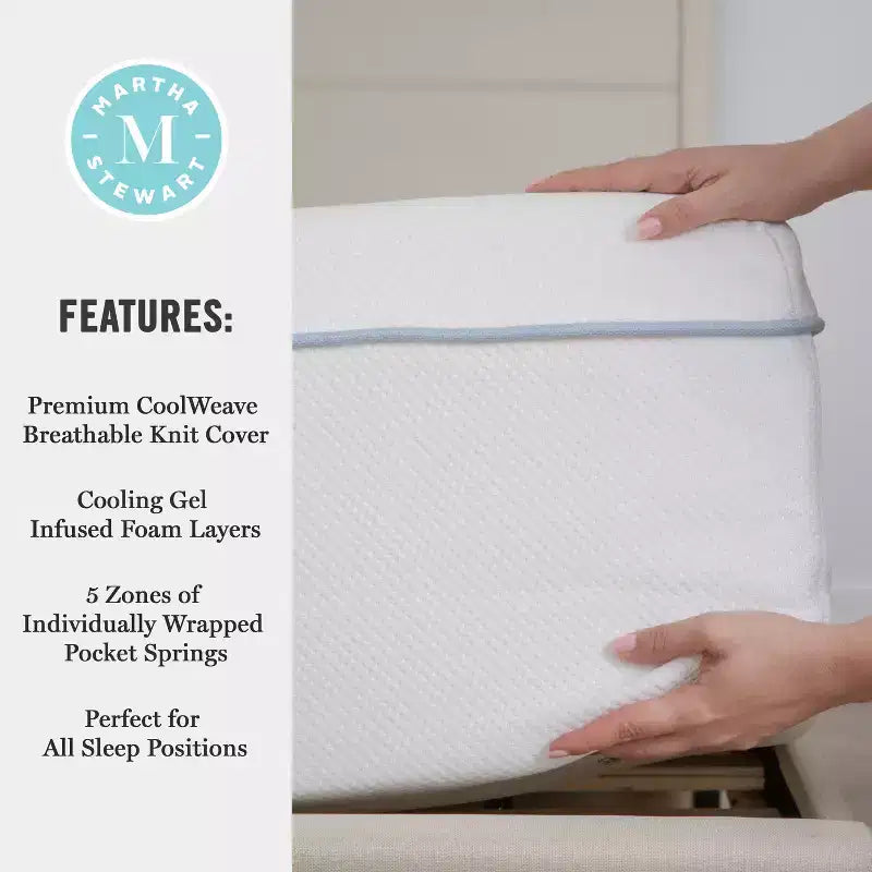 Colchón de muelles ensacados y espuma híbrido de firmeza media de 12" con refrigeración de doble acción y tapa de tejido Jacquard transpirable
