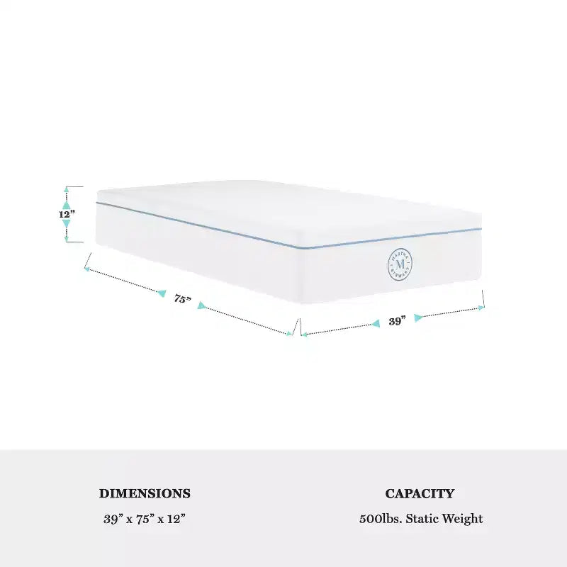 Colchón de muelles ensacados y espuma híbrido de firmeza media de 12" con refrigeración de doble acción y tapa de tejido Jacquard transpirable