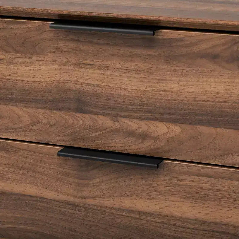 Mueble de TV moderno para televisores de hasta 80'', consola multimedia para TV con 2 puertas de cristal, centro de entretenimiento con 2 cajones y armario de almacenamiento, nogal