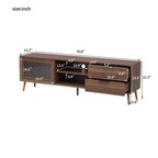 Mueble de TV moderno para televisores de hasta 80'', consola multimedia para TV con 2 puertas de cristal, centro de entretenimiento con 2 cajones y armario de almacenamiento, nogal