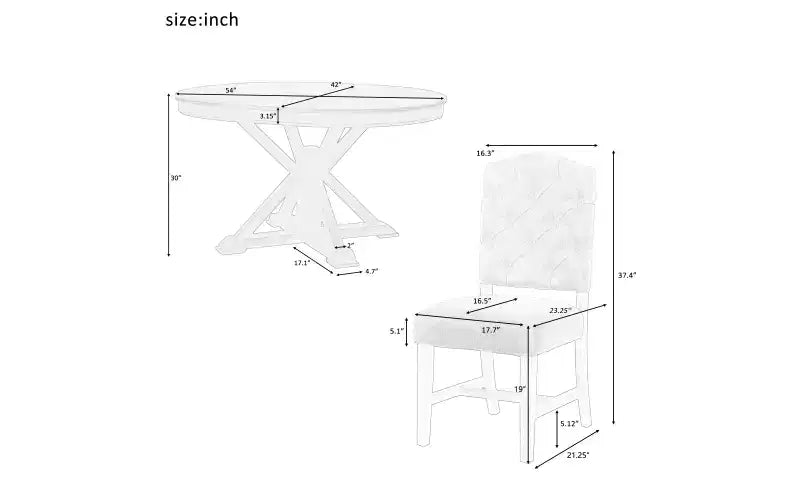 Mesa de Comedor de Estilo Retro con Mesa Extensible y 4 Sillas Tapizadas