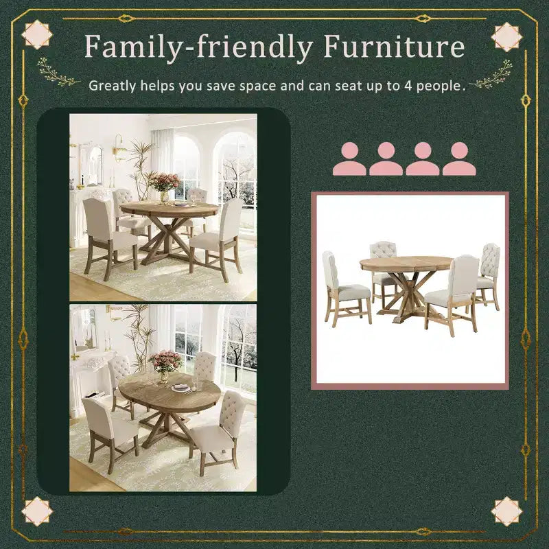 Mesa de Comedor de Estilo Retro con Mesa Extensible y 4 Sillas Tapizadas