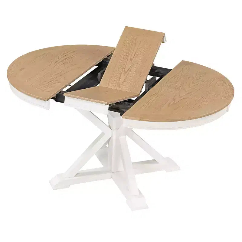 Mesa de Comedor de Estilo Retro con Mesa Extensible y 4 Sillas Tapizadas