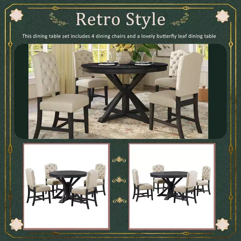 Mesa de Comedor de Estilo Retro con Mesa Extensible y 4 Sillas Tapizadas