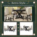 Mesa de Comedor de Estilo Retro con Mesa Extensible y 4 Sillas Tapizadas
