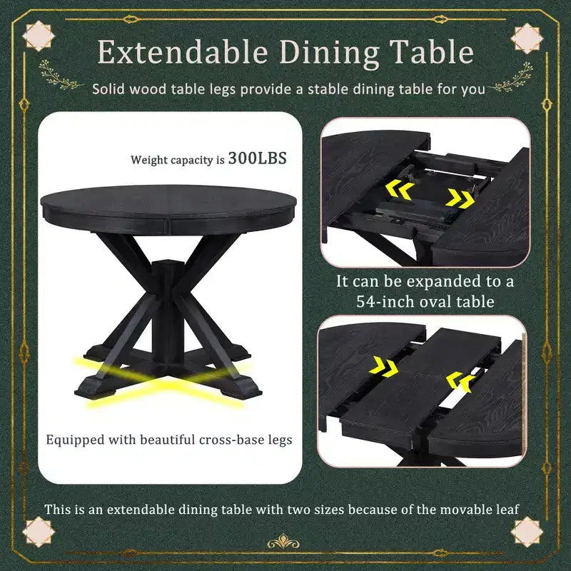 Mesa de Comedor de Estilo Retro con Mesa Extensible y 4 Sillas Tapizadas