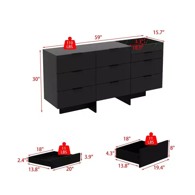 Cómoda Brillante con Detalles de Mármol, Cajonera de 6 Cajones para Dormitorio, Sala de Estar y Cocina