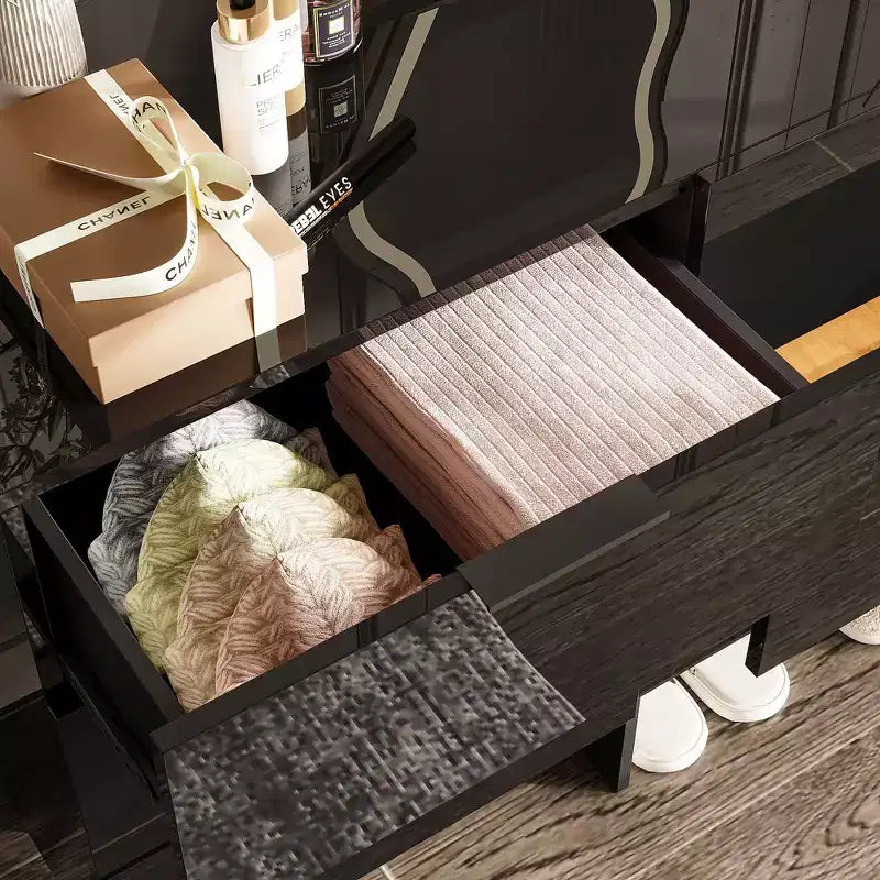 Cómoda Brillante con Detalles de Mármol, Cajonera de 6 Cajones para Dormitorio, Sala de Estar y Cocina