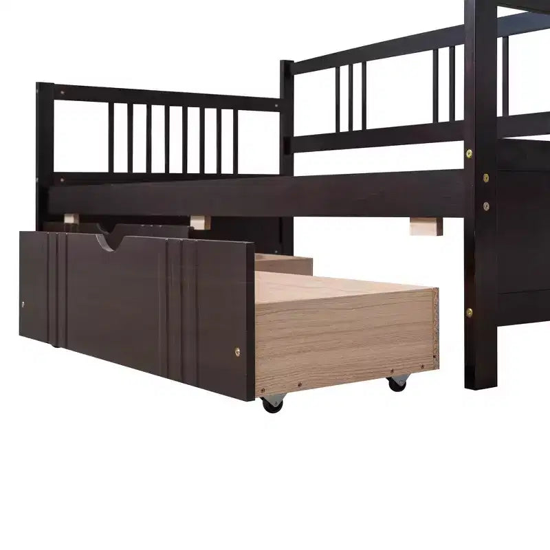 Cama nido doble/matrimonial, marco de cama de plataforma de madera con cama nido doble/dos cajones
