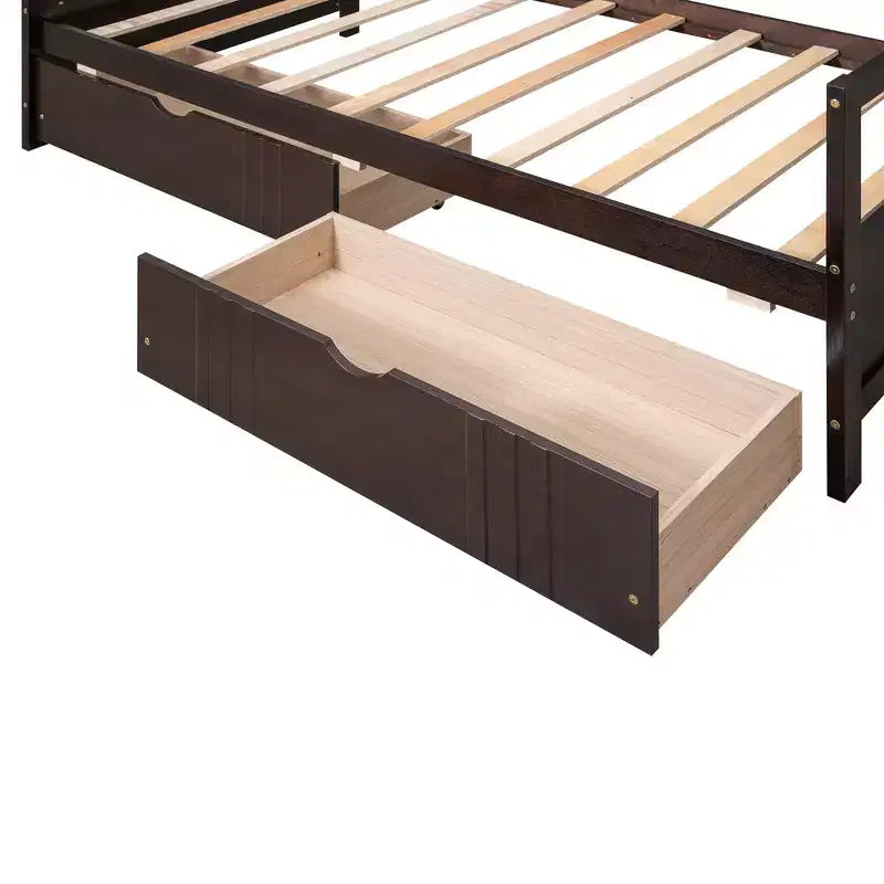 Cama nido doble/matrimonial, marco de cama de plataforma de madera con cama nido doble/dos cajones