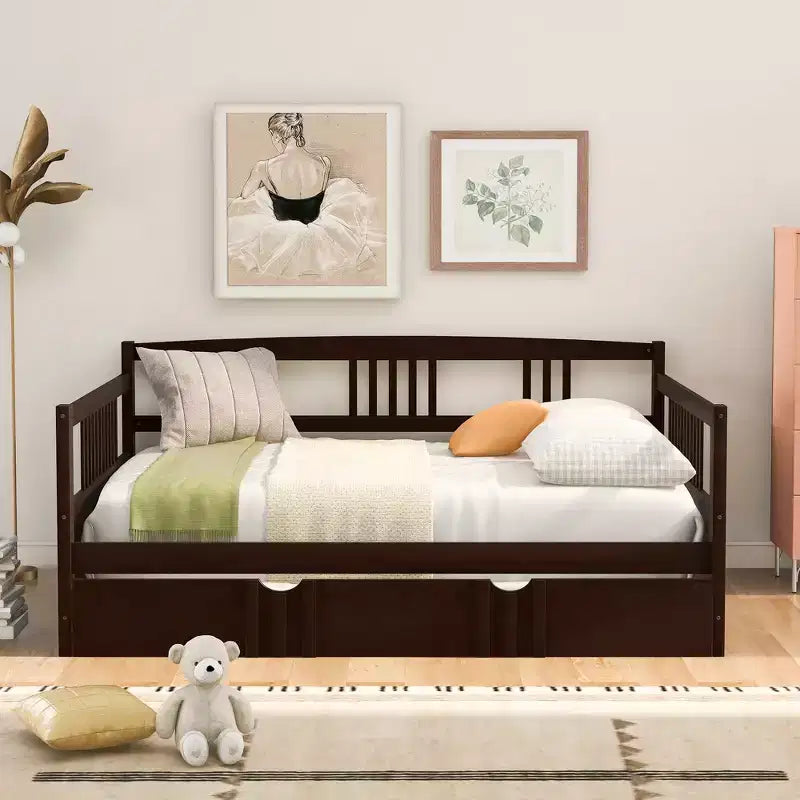 Cama nido doble/matrimonial, marco de cama de plataforma de madera con cama nido doble/dos cajones