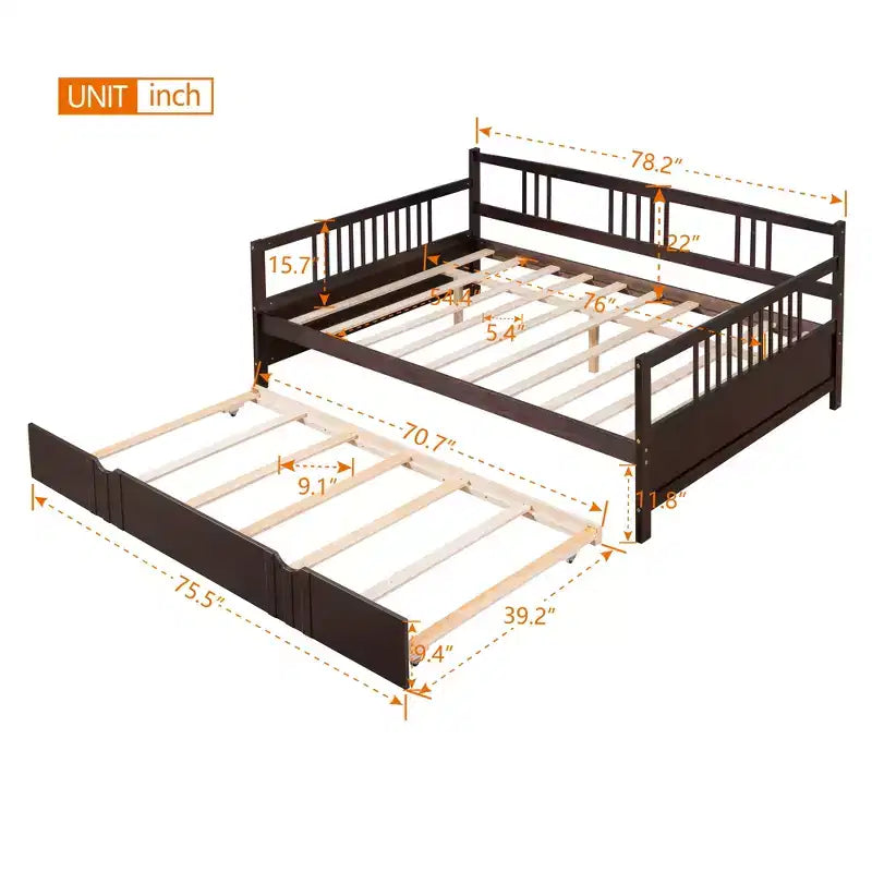 Cama nido doble/matrimonial, marco de cama de plataforma de madera con cama nido doble/dos cajones