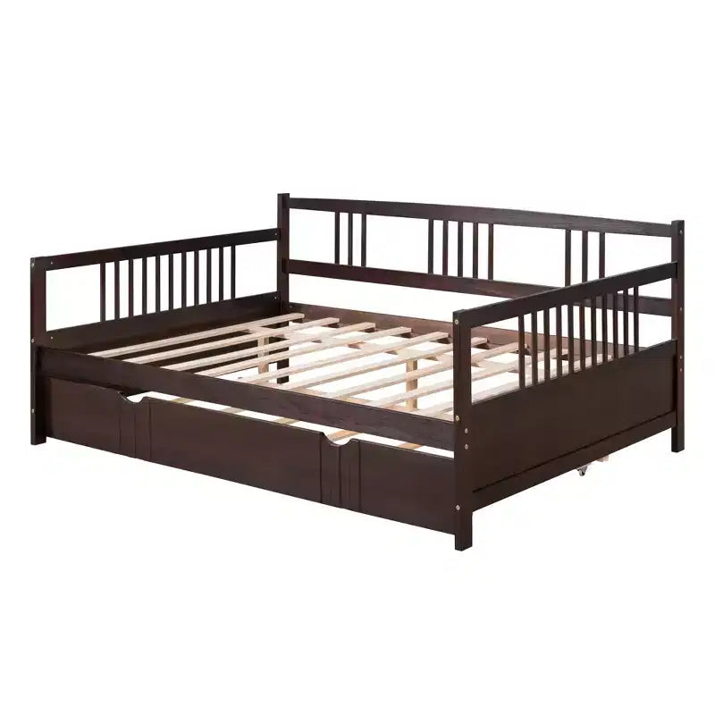 Cama nido doble/matrimonial, marco de cama de plataforma de madera con cama nido doble/dos cajones