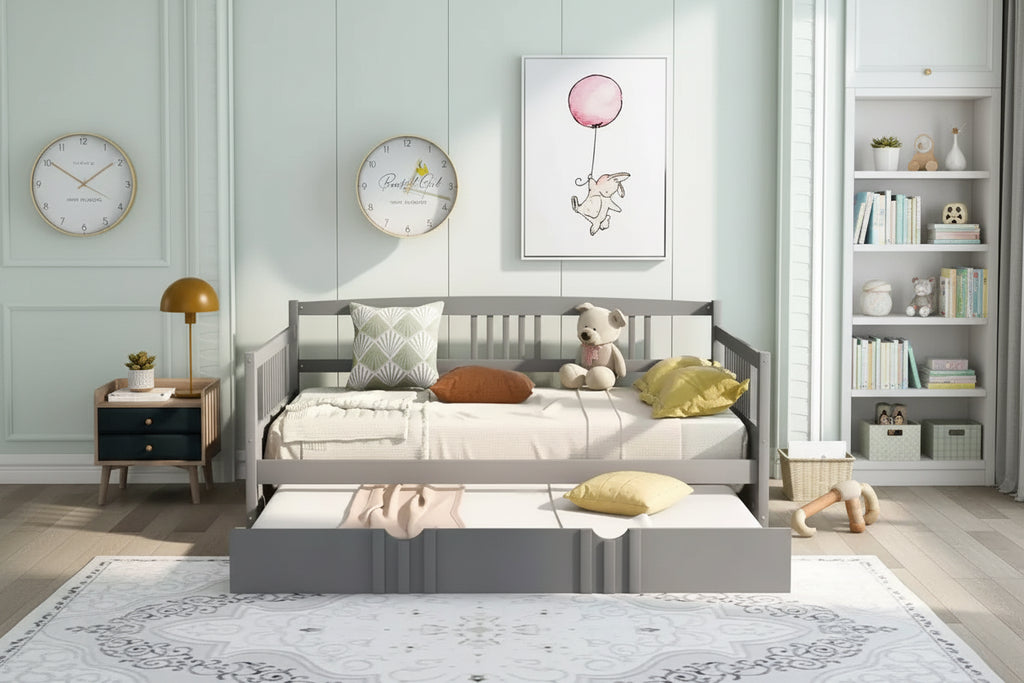 Cama nido doble/matrimonial, marco de cama de plataforma de madera con cama nido doble/dos cajones