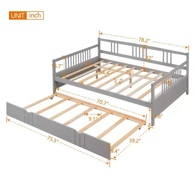 Cama nido doble/matrimonial, marco de cama de plataforma de madera con cama nido doble/dos cajones