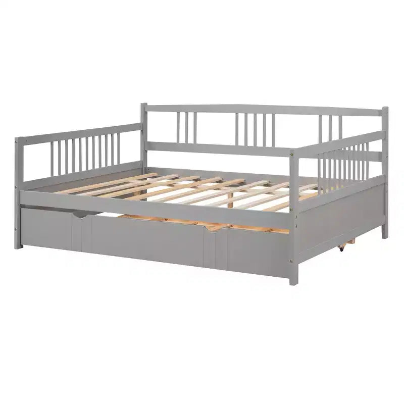 Cama nido doble/matrimonial, marco de cama de plataforma de madera con cama nido doble/dos cajones