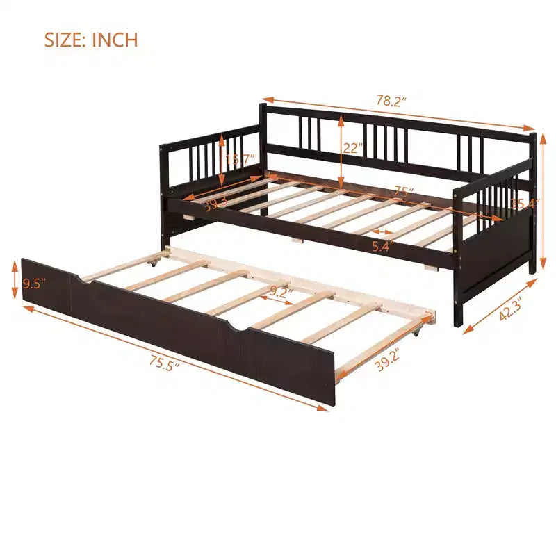 Cama nido doble/matrimonial, marco de cama de plataforma de madera con cama nido doble/dos cajones