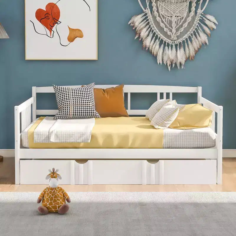 Cama nido doble/matrimonial, marco de cama de plataforma de madera con cama nido doble/dos cajones