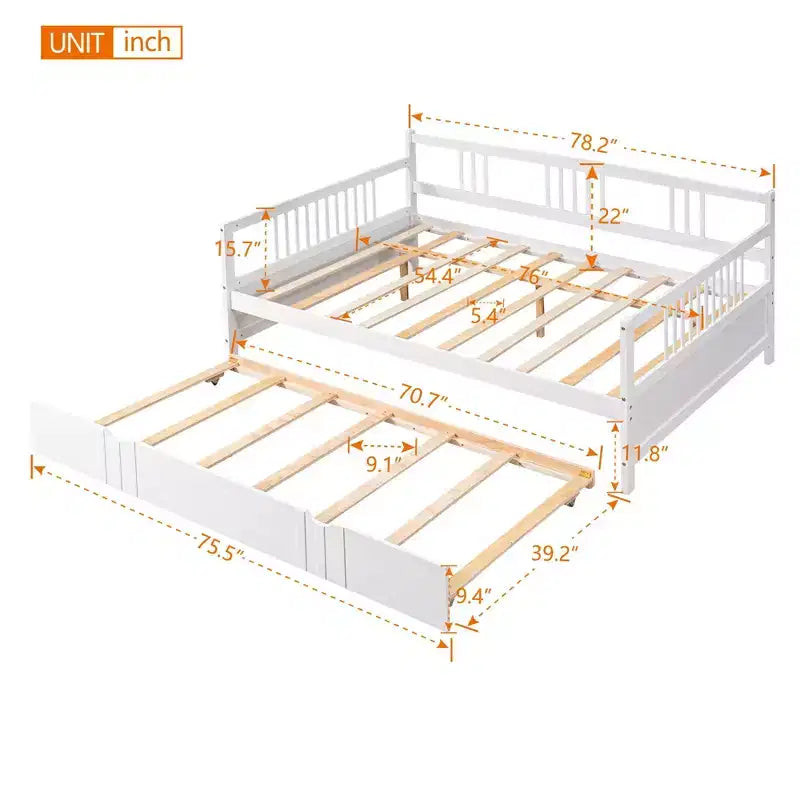 Cama nido doble/matrimonial, marco de cama de plataforma de madera con cama nido doble/dos cajones