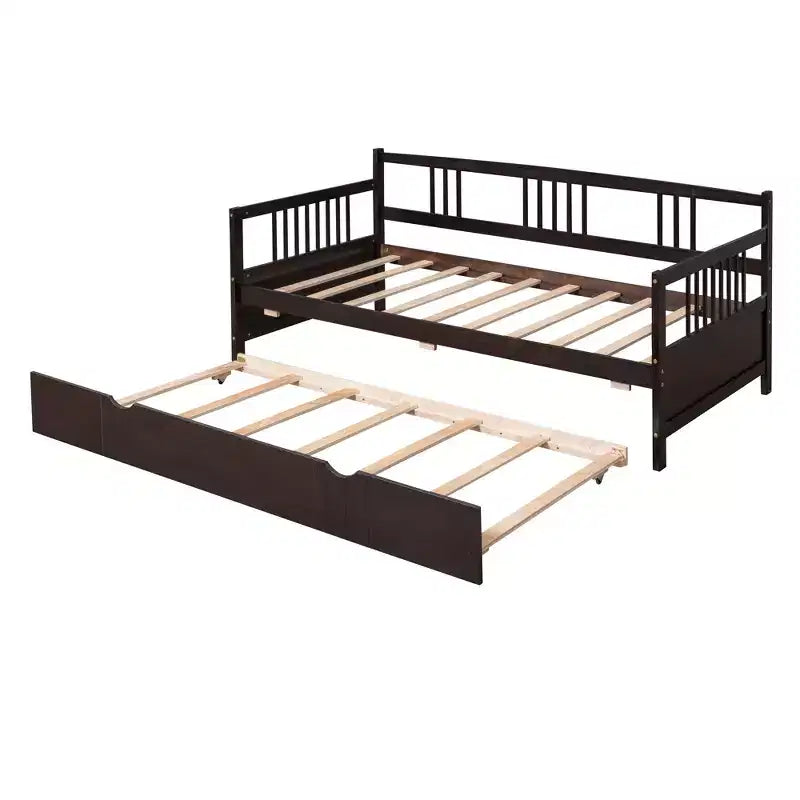 Cama nido doble/matrimonial, marco de cama de plataforma de madera con cama nido doble/dos cajones