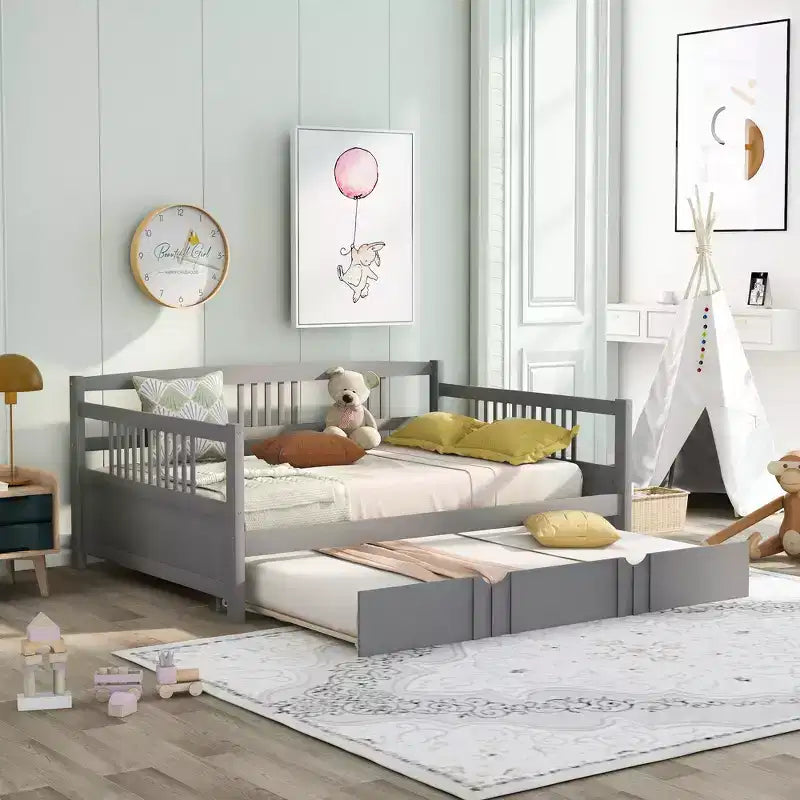 Cama nido doble/matrimonial, marco de cama de plataforma de madera con cama nido doble/dos cajones