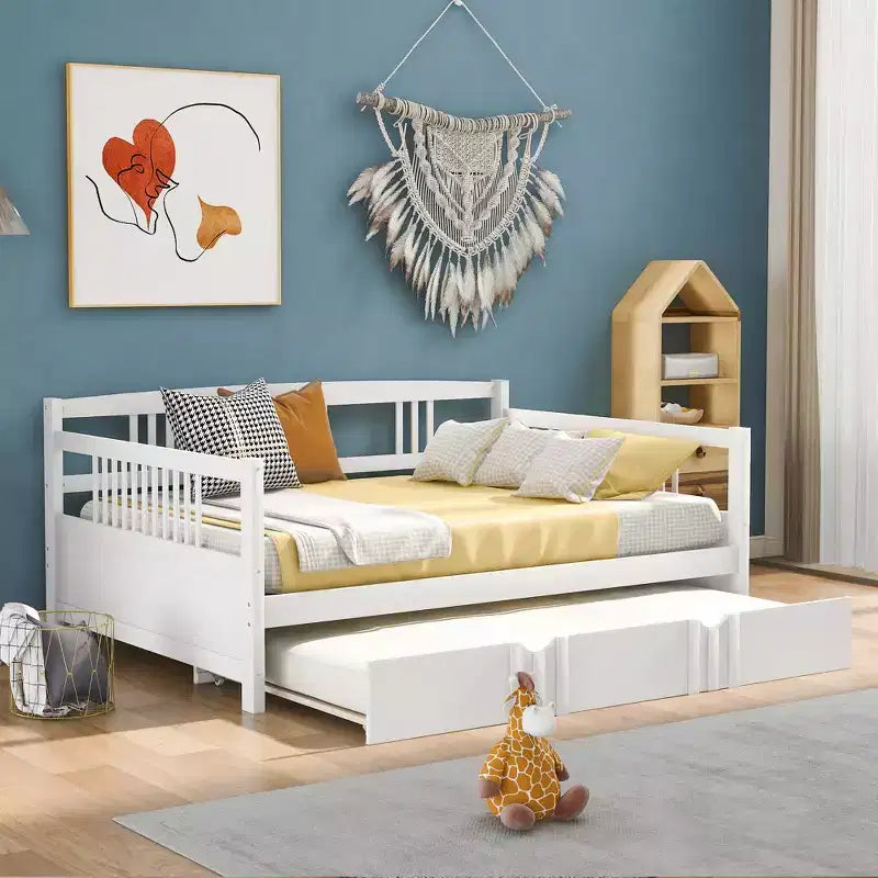 Cama nido doble/matrimonial, marco de cama de plataforma de madera con cama nido doble/dos cajones