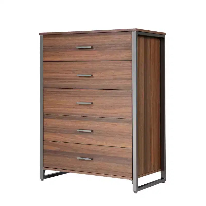 Cómoda de 5 cajones y 42 pulgadas, estilo gabinete, color nogal