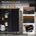 54.5 Isla de cocina de granja negra con tabla de extensión, carrito de cocina rodante con ruedas para el comedor de la cocina del hogar