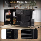 54.5 Isla de cocina de granja negra con tabla de extensión, carrito de cocina rodante con ruedas para el comedor de la cocina del hogar