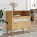 Cómoda de aspecto ratán marrón de 80x40x80 cm de madera maciza de pino