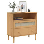Cómoda de aspecto ratán marrón de 80x40x80 cm de madera maciza de pino