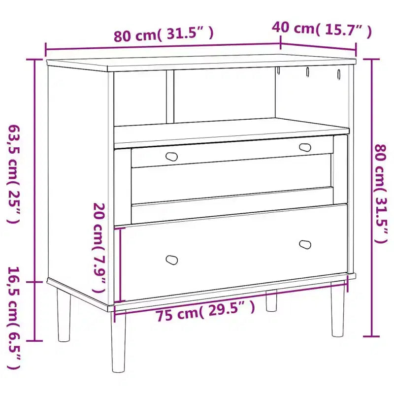 Cómoda de aspecto ratán marrón de 80x40x80 cm de madera maciza de pino