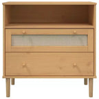 Cómoda de aspecto ratán marrón de 80x40x80 cm de madera maciza de pino