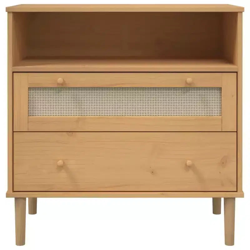 Cómoda de aspecto ratán marrón de 80x40x80 cm de madera maciza de pino