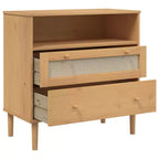 Cómoda de aspecto ratán marrón de 80x40x80 cm de madera maciza de pino