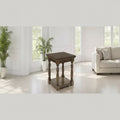 Mesa auxiliar rectangular tradicional - Mesa auxiliar de dos niveles con postes decorativos, Marrón