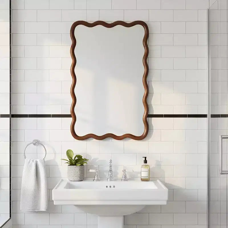 Espejo de pared decorativo rectangular de 20 x 30 con marco de madera maciza, espejo decorativo para baño o entrada